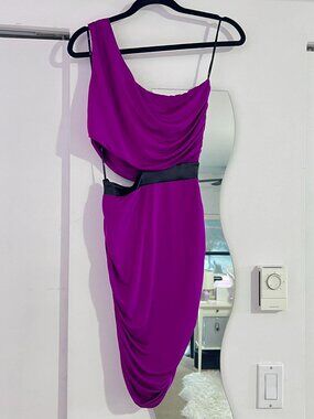 Asymmetrical Ruched Magenta Mini Bodycon Dress With Cutout Details Vintage Y2K